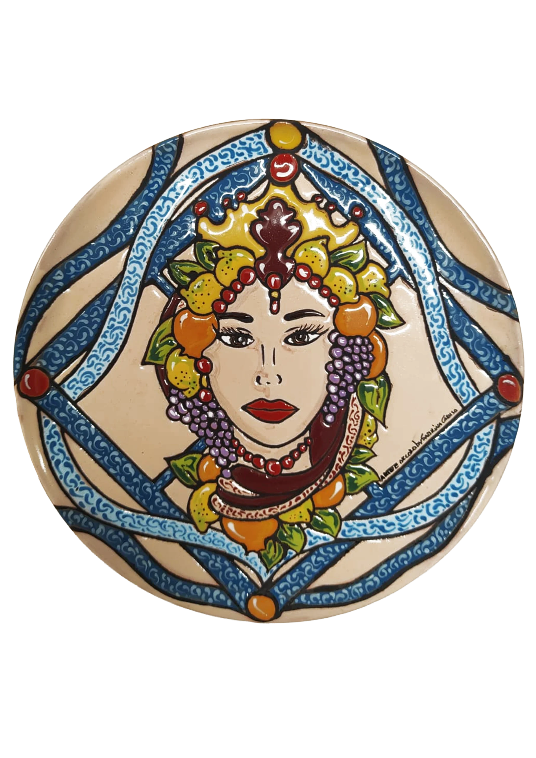 Piatto "Donna di Sicilia" – Maiolica Etnea in Cuerda Seca.