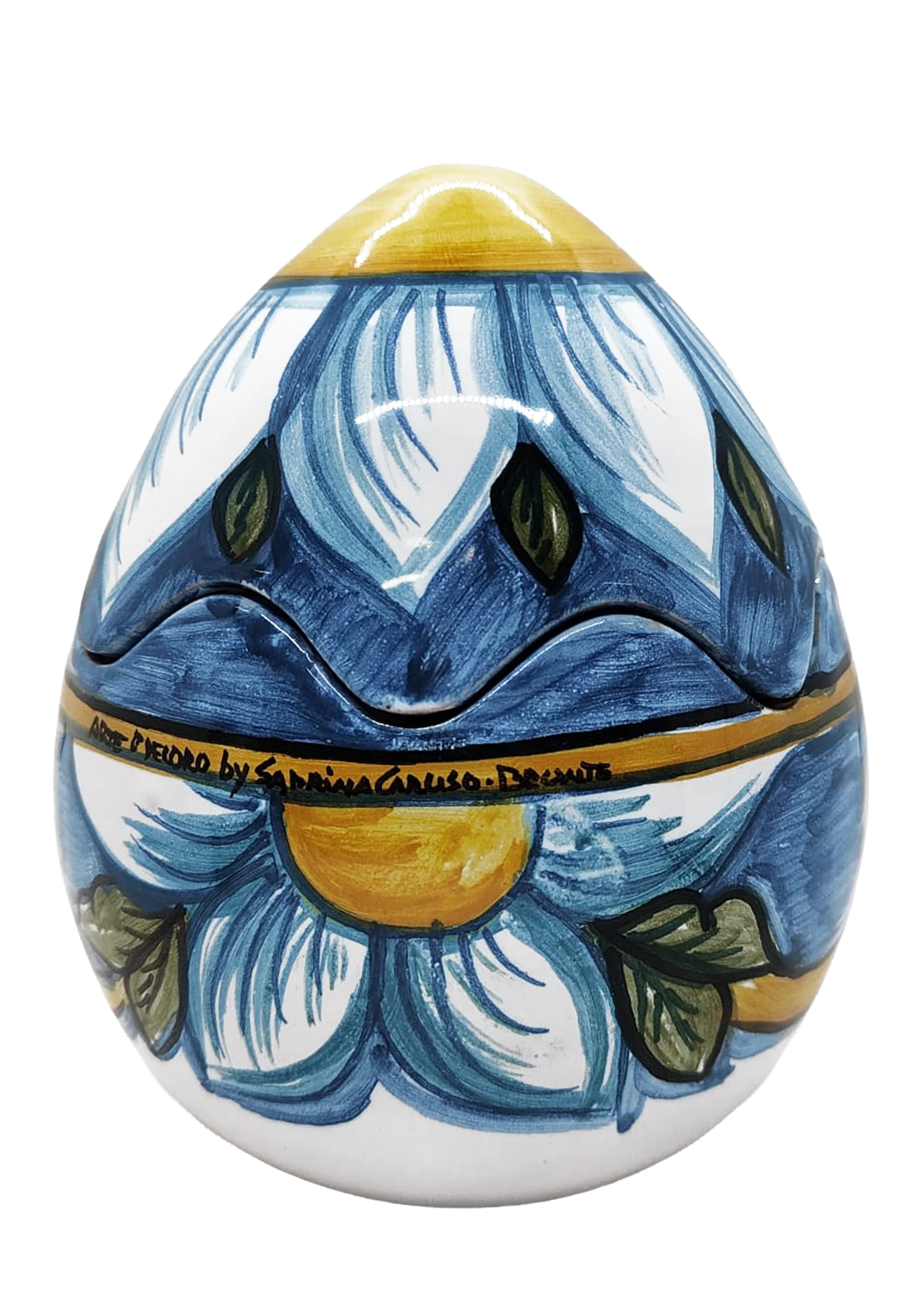 Uovo scatola artigianale "Primavera Blu" – Decorazione manuale d'autore.