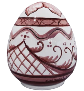 Uovo scatola in ceramica rosa fiori d'etna con decoro ornato antico di Sabrina Caruso Bronte.