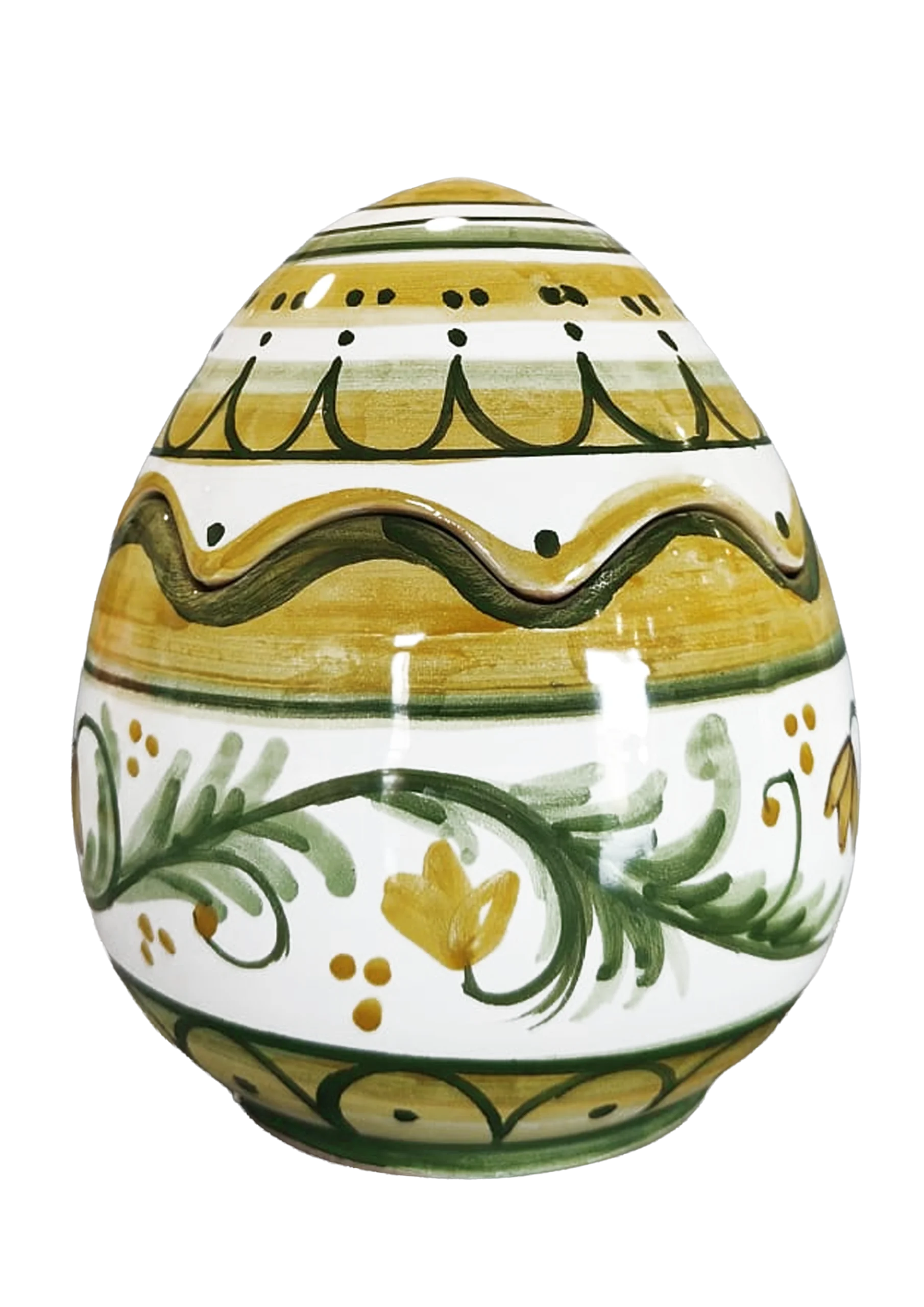 Uovo Contenitore "Oro di Bronte" in Ceramica d'Autore – Verde Pistacchio e Oro.