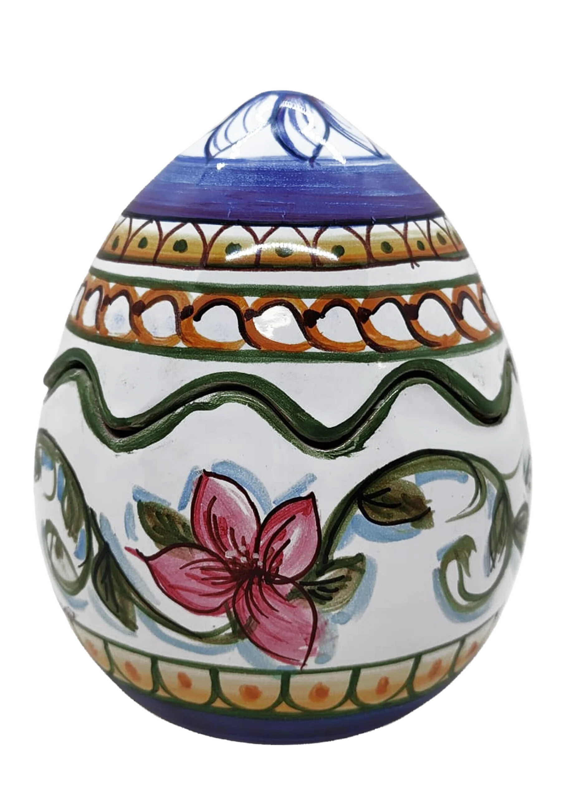 Uovo Contenitore 'Fiori di Trinacria' in Ceramica d'Autore – Rosa e Oro.