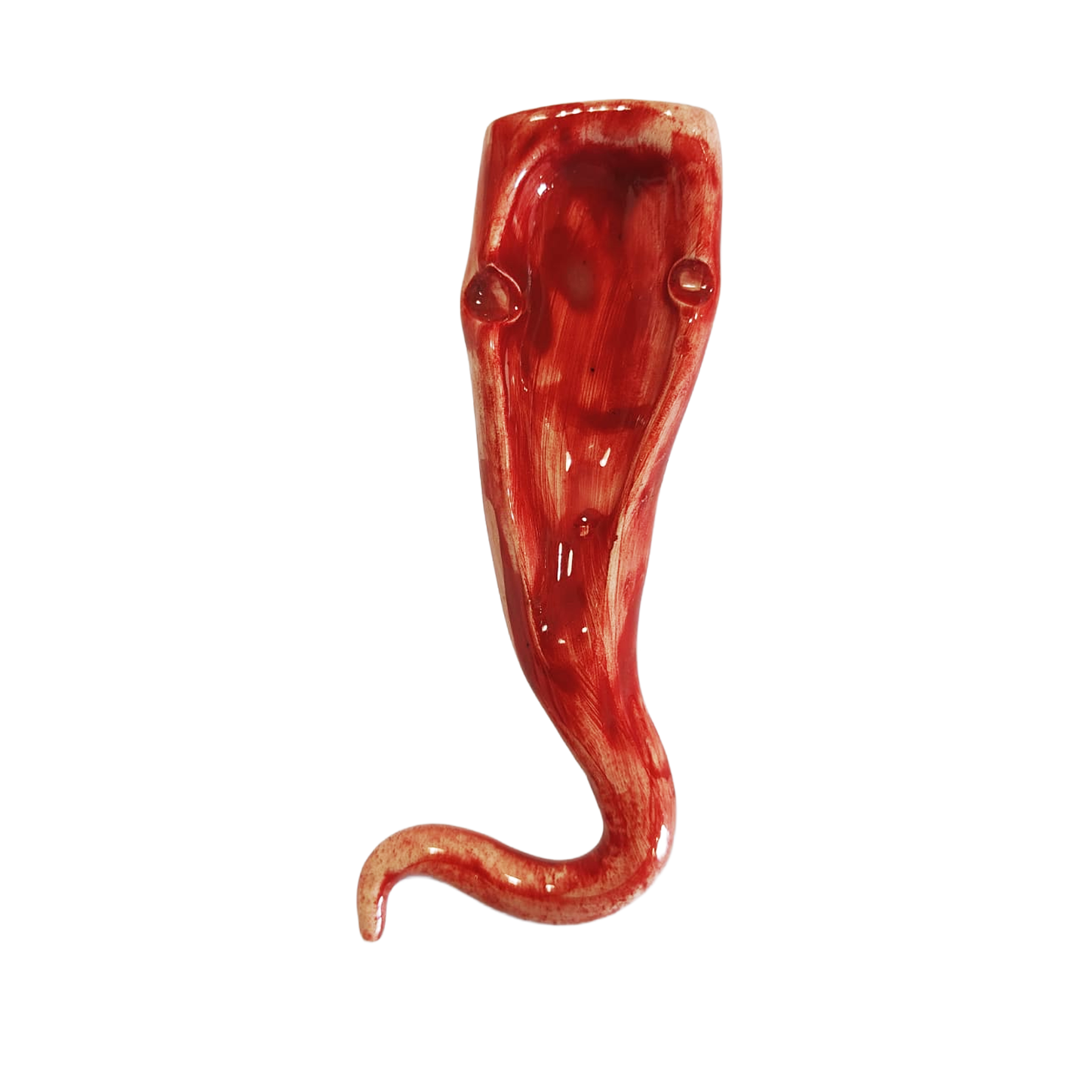 Posacenere rosso a forma di peperoncino in ceramica siciliana verde modellato e decorato a mano a Bronte