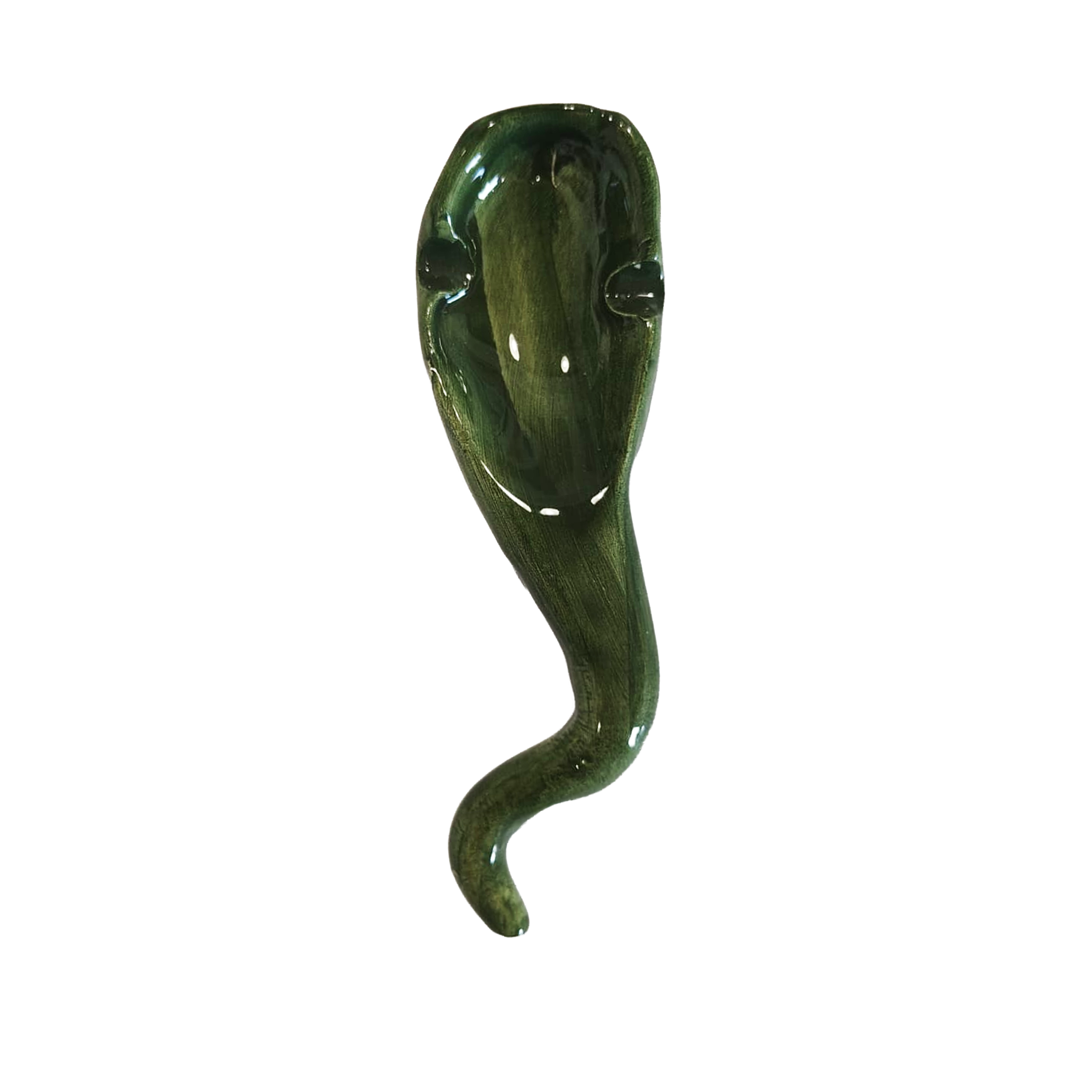 Posacenere verde a forma di peperoncino in ceramica siciliana verde modellato e decorato a mano a Bronte