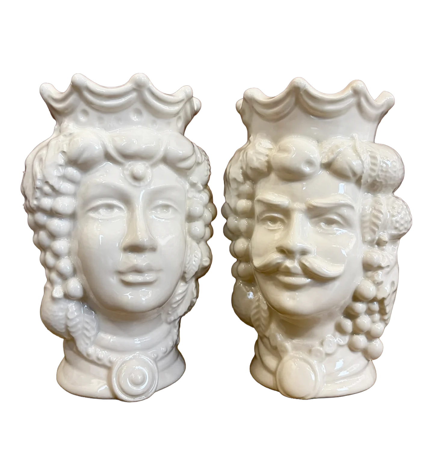 Coppia Teste di Moro in Ceramica Bianca Moderna