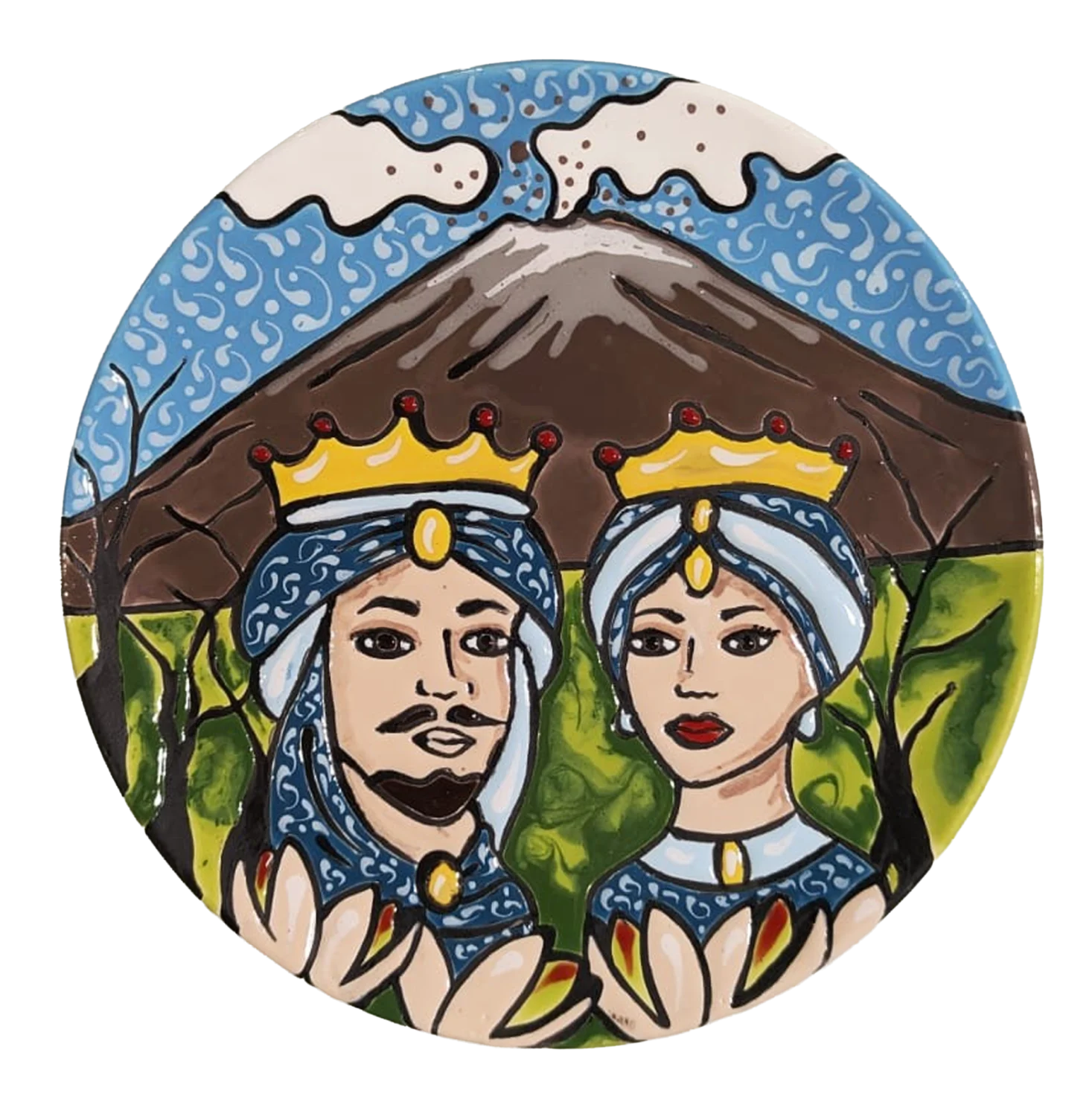 Piatto artigianale cuerda seca limited edition sagra del pistacchio teste di moro e etna