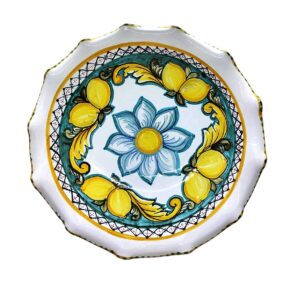 centrotavola in ceramica decorato a mano con fiore centrale e limoni - Arte & Decoro Bronte