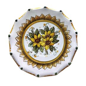 centrotavola in ceramica decorato a mano con girasoli e bordo sagomato - Arte & Decoro Bronte