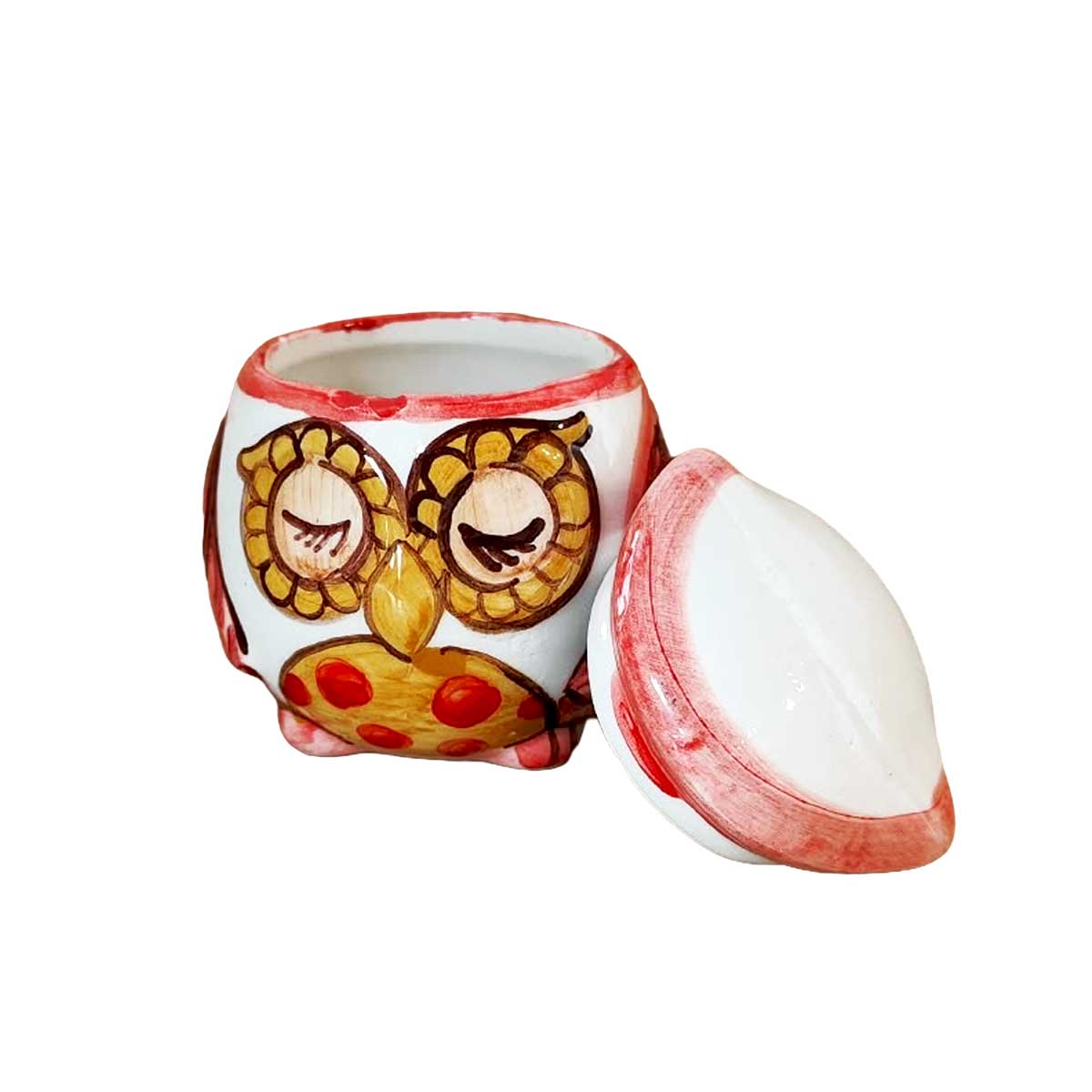 Gufo portagioie in ceramica aperto con coperchio - Arte & Decoro Bronte