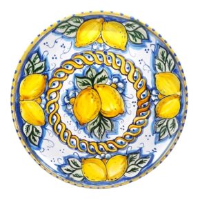 piatto in ceramica decorato a mano con limoni e motivo a corda - Arte & Decoro Bronte