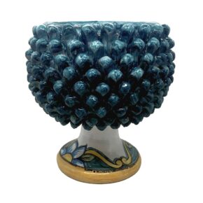 portapianta a pigna in ceramica blu decorato a mano - Arte & Decoro Bronte