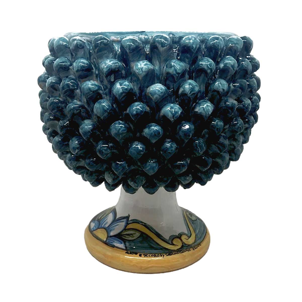 Portapianta Pigna Blu Decorato a Mano in Ceramica