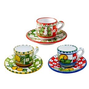 set 6 tazzine da caffè con piattino in ceramica decorata a mano - Arte & Decoro Bronte