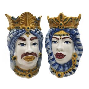 teste di moro in ceramica stile afro blu decorate a mano - Arte & Decoro Bronte